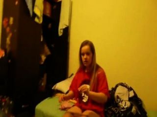 Young Polish Blonde Teen Girl Putting On Her Pantyhose And Dress, Dressing Up