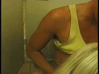 Old Blonde Tart Fucks In The Bathroom