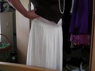 Crossdress White Skirt Masturbating