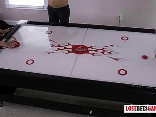 Three Cute Babes Play Strip Air Hockey