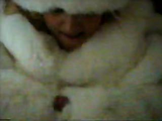 Furry Girl - Jerking Her Man Off With Fur Coat And Mittens