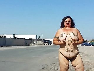 Slut Outdoors With Body Writing